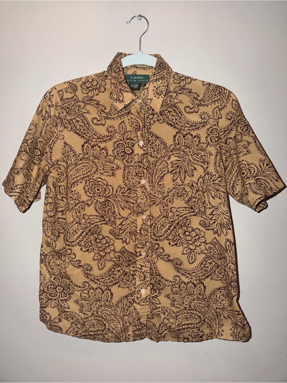 Lauren Ralph Lauren 100% cotton Brown Paisley Short-Sleeve Button-Down Shirt